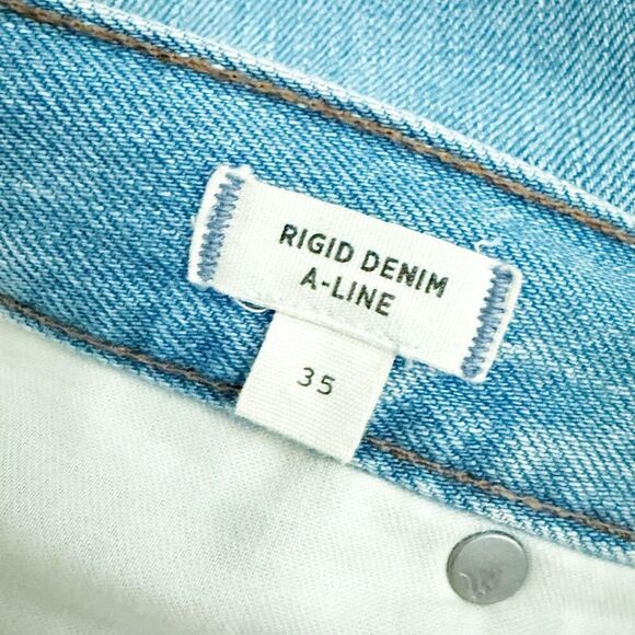 MADEWELL | Rigid Denim A-Line Mini Skirt Lovell Wash Raw Hem | Size 35 (US 20) - Picture 6 of 11
